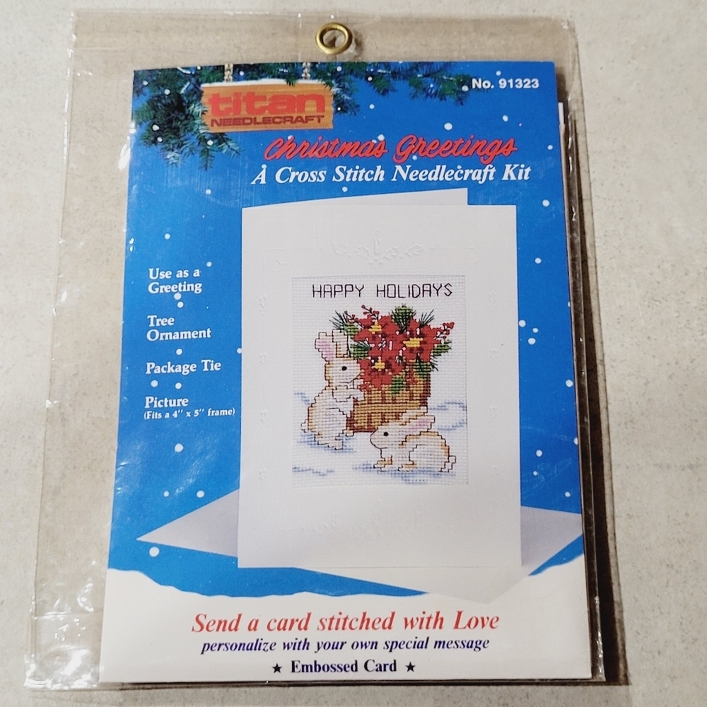 Titan Happy Happy Holidays Bunnies Cross Stitch Greeting Card Kit Size 4"×5"